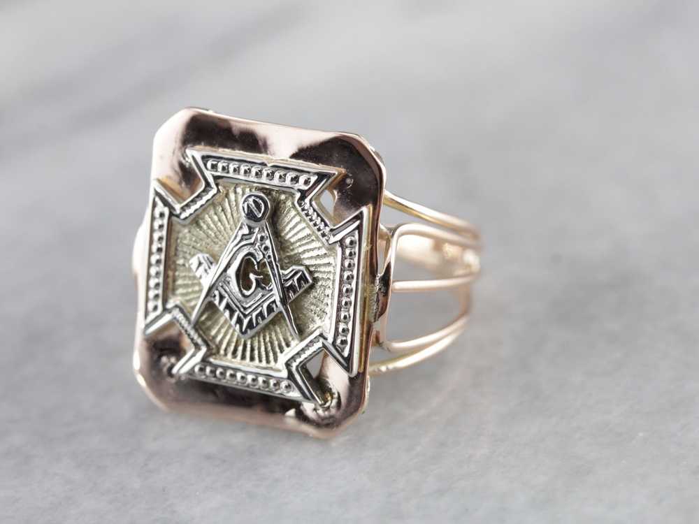Upcycled Masonic Mixed Metal Signet Ring - image 1