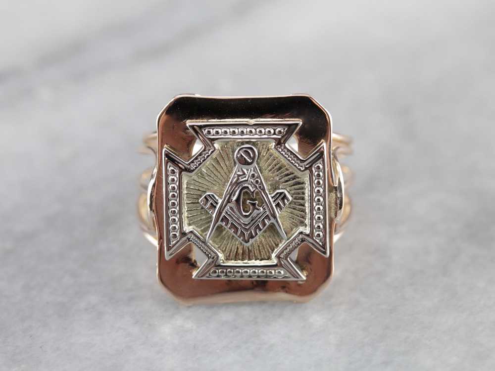 Upcycled Masonic Mixed Metal Signet Ring - image 2