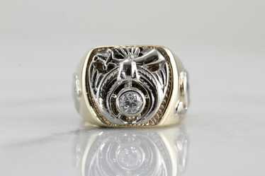 Vintage Men's Diamond Shriners Club Ring in Yello… - image 1