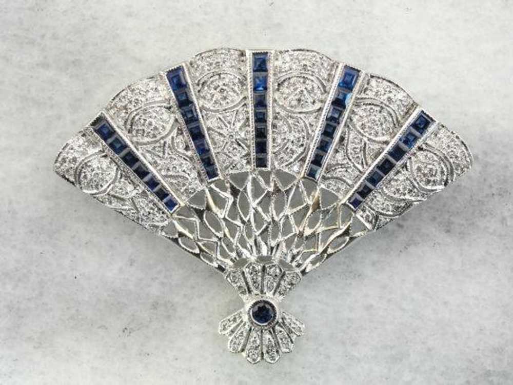Sapphire and Diamond Fan Brooch - image 1
