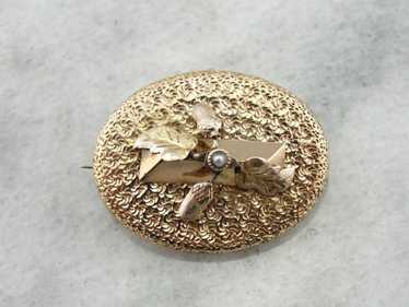 Victorian Acorn and Leaves Brooch with Seed Pearl… - image 1