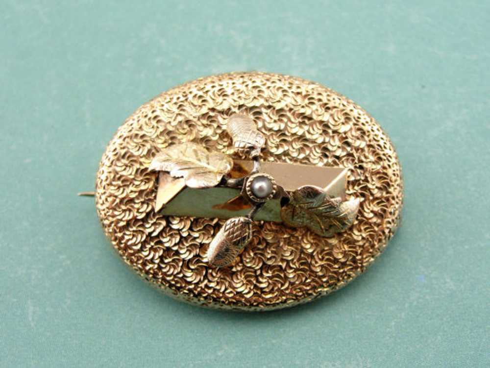 Victorian Acorn and Leaves Brooch with Seed Pearl… - image 4