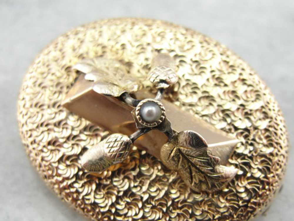 Victorian Acorn and Leaves Brooch with Seed Pearl… - image 5