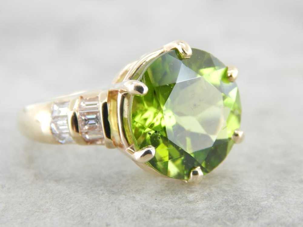 Collectors Quality Peridot and Baguette Diamond R… - image 1