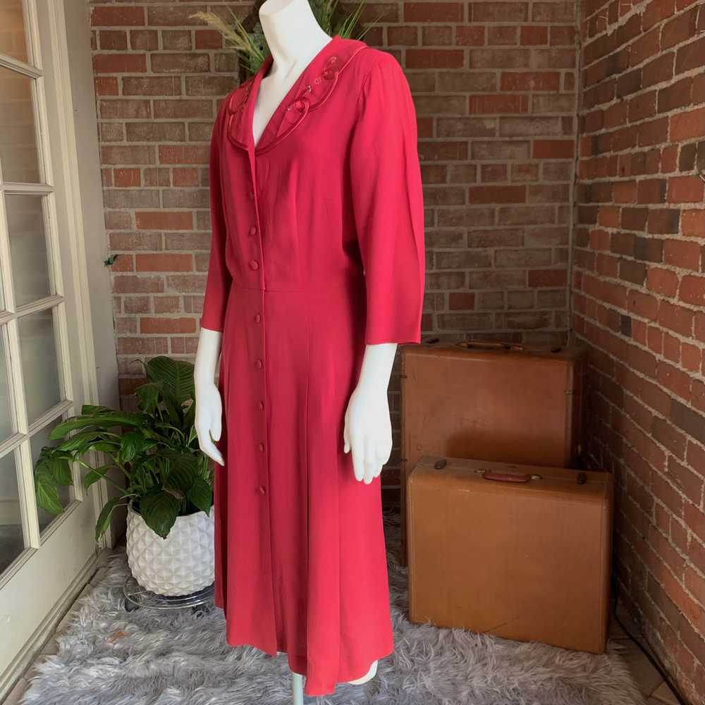 1940s Cranberry Red Rayon Crepe Dress - image 4