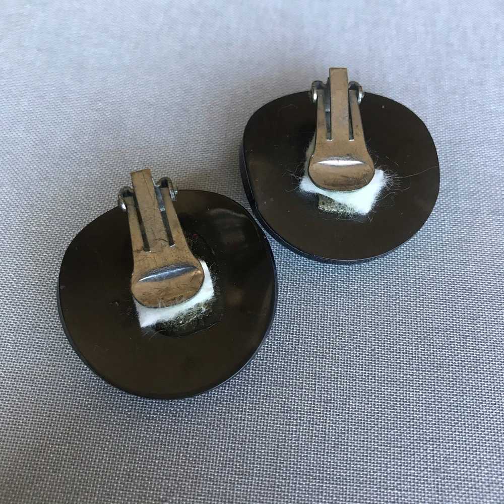 1960s Black and AB Rhinestone Clip Earrings - image 3