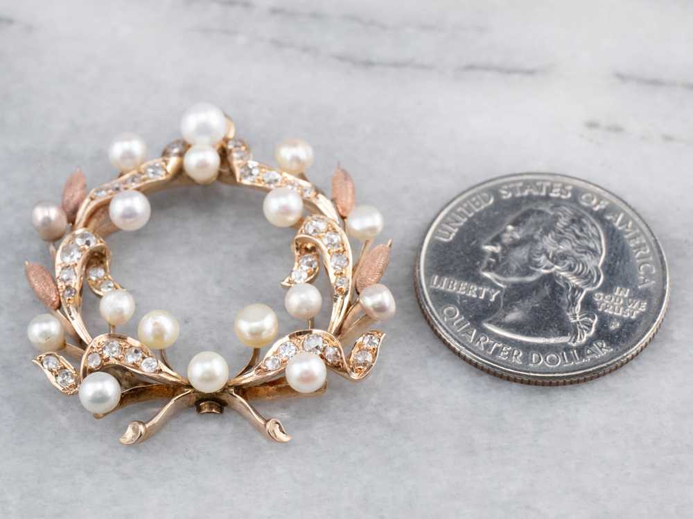 Botanical Pearl and Old Mine Cut Diamond Pendant - image 7