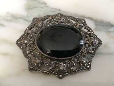 アクセサリー vintage silver925 onyx brooch Vintage Sterling Silver 925 Carved Black Onyx Abstract Face