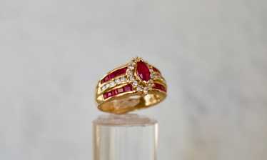 Ruby. Genuine Ruby And Diamond in Solid 14K Yello… - image 1
