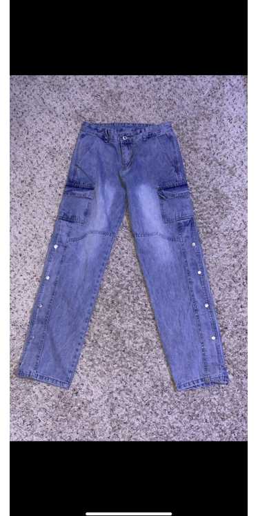 Japanese Brand Washed Buttoned Cargo Denim Pants - image 1