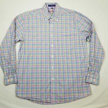 Alan Flusser New Men's Size L Button Down Front Shirt Cotton Plaid Garden  Party