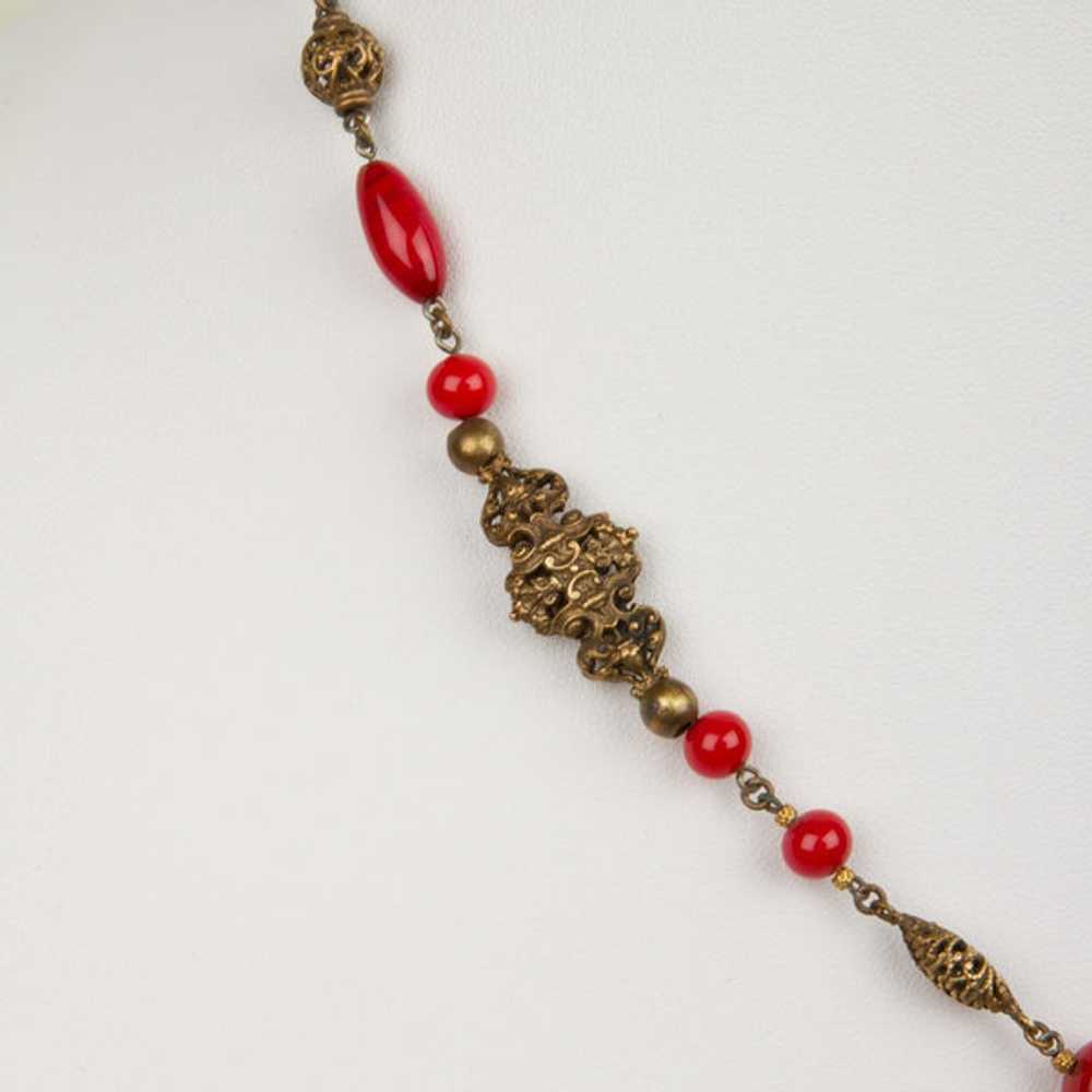 1930s Red Czech Glass and Filigree Bib Necklace - image 5