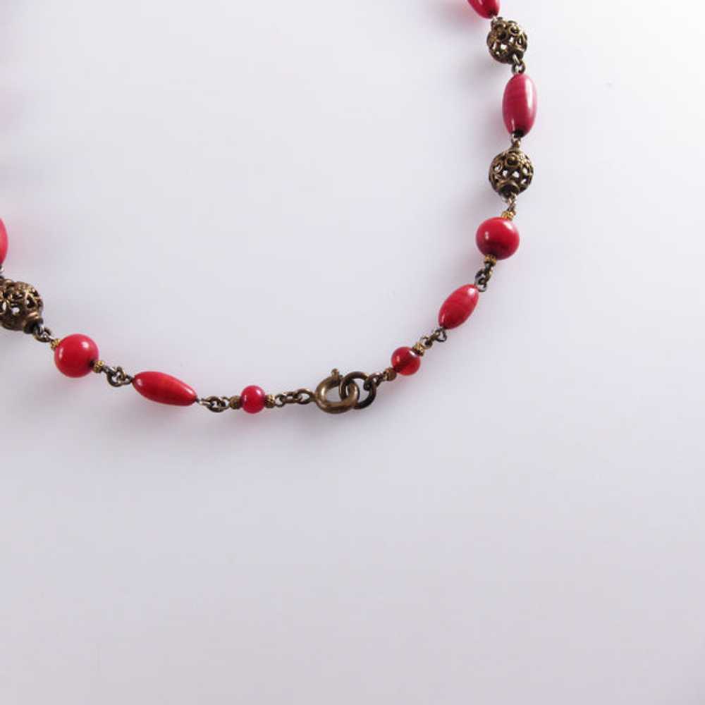 1930s Red Czech Glass and Filigree Bib Necklace - image 6