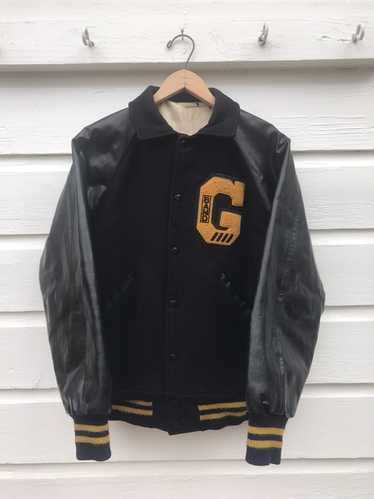 Vintage Apple Valley highschool Leather Varsity Jacket Black