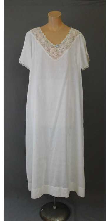 Vintage Edwardian Nightgown, 1900s White Cotton wi