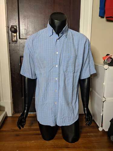 Bugatchi Blue plaid woven rayon SS shirt