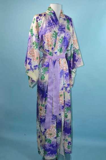 Vintage Lavender Silk Floral Japanese Kimono, Asi… - image 1