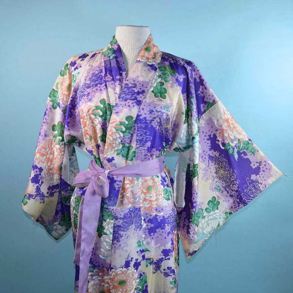 Vintage Lavender Silk Floral Japanese Kimono, Asi… - image 3