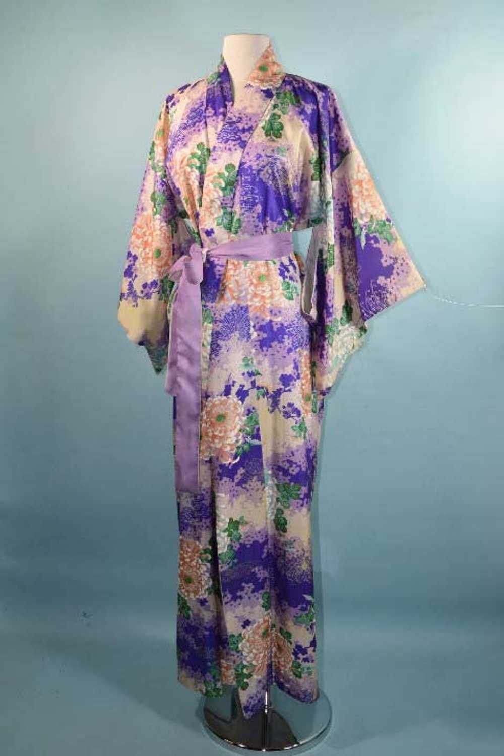 Vintage Lavender Silk Floral Japanese Kimono, Asi… - image 5