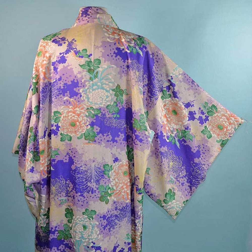 Vintage Lavender Silk Floral Japanese Kimono, Asi… - image 6