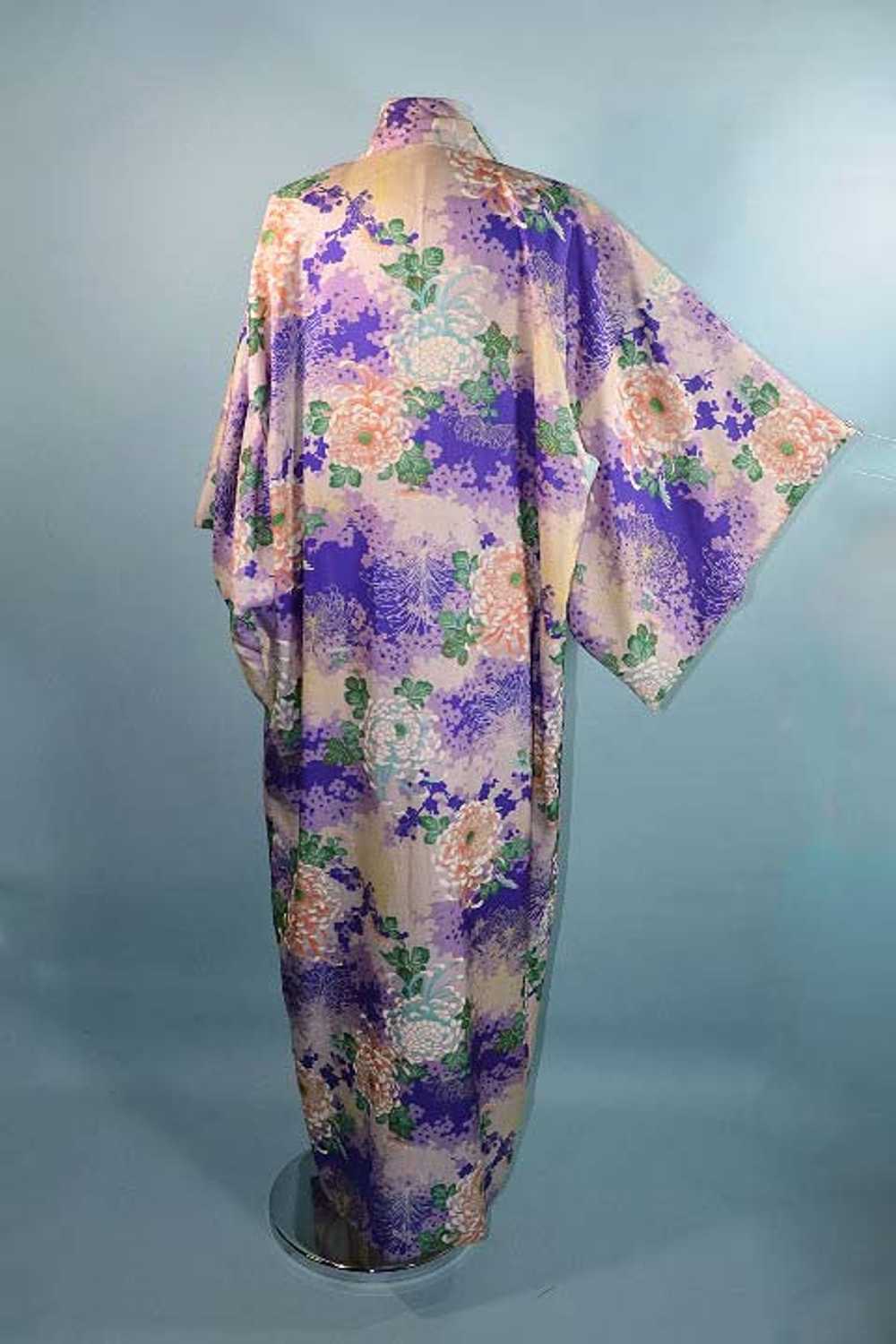 Vintage Lavender Silk Floral Japanese Kimono, Asi… - image 7