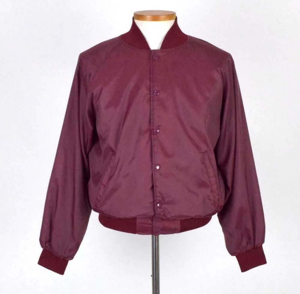 Vintage Vintage 80s Maroon Satin Jacket Snap Up W… - image 3