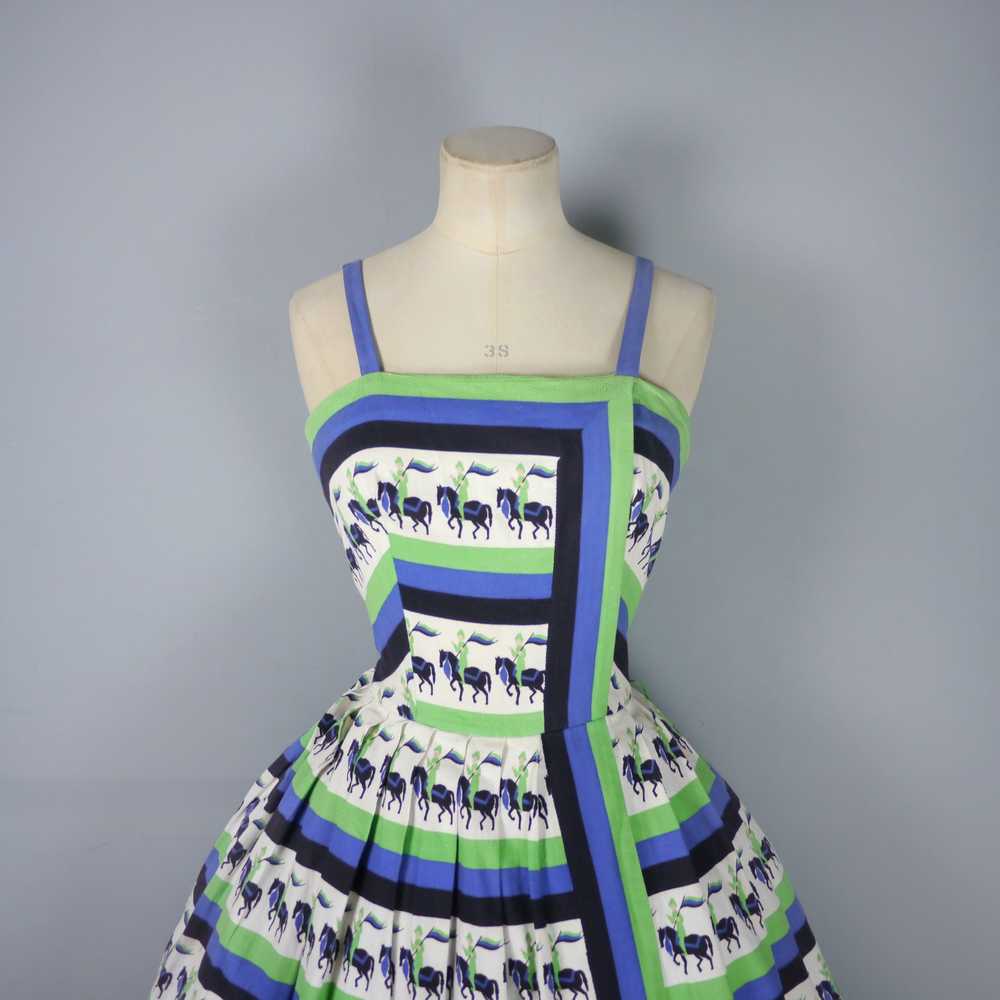 50s NOVELTY HORSE RIDER BLUE AND GREEN STRIPE 50S… - image 5