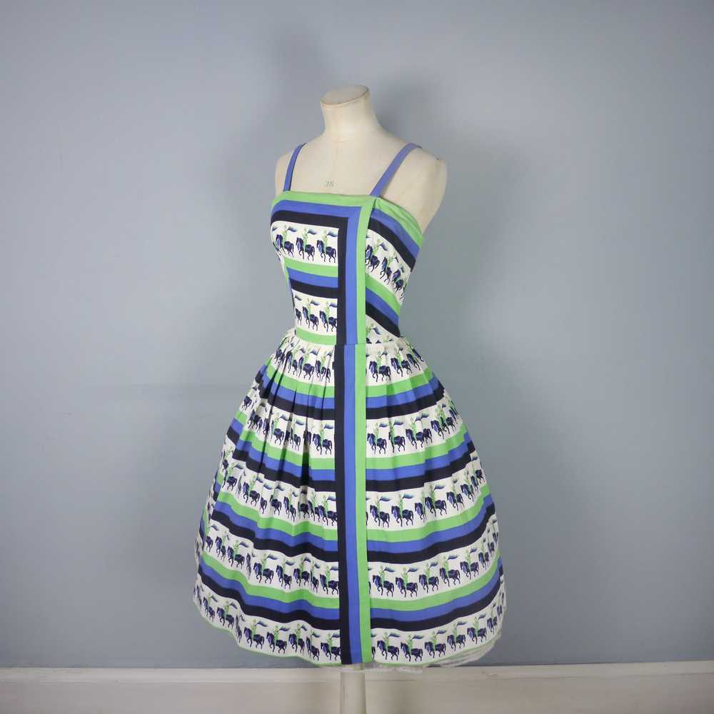 50s NOVELTY HORSE RIDER BLUE AND GREEN STRIPE 50S… - image 7