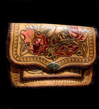 1970s Tooled Purse with Red flowers - image 1