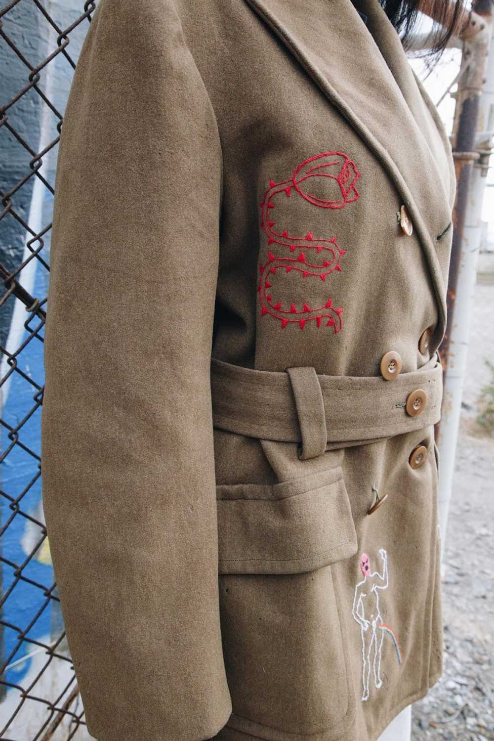 Upcycled 1940s Embroidered Wool Army Jacket - image 7