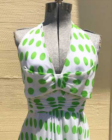 1950's White and Green Polka Dot Chiffon Dress - image 1