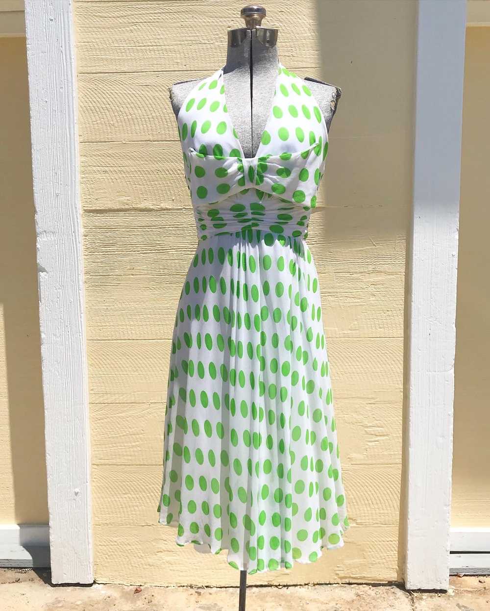 1950's White and Green Polka Dot Chiffon Dress - image 2