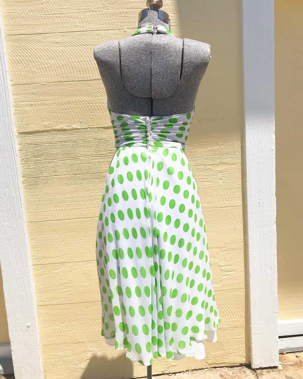 1950's White and Green Polka Dot Chiffon Dress - image 4