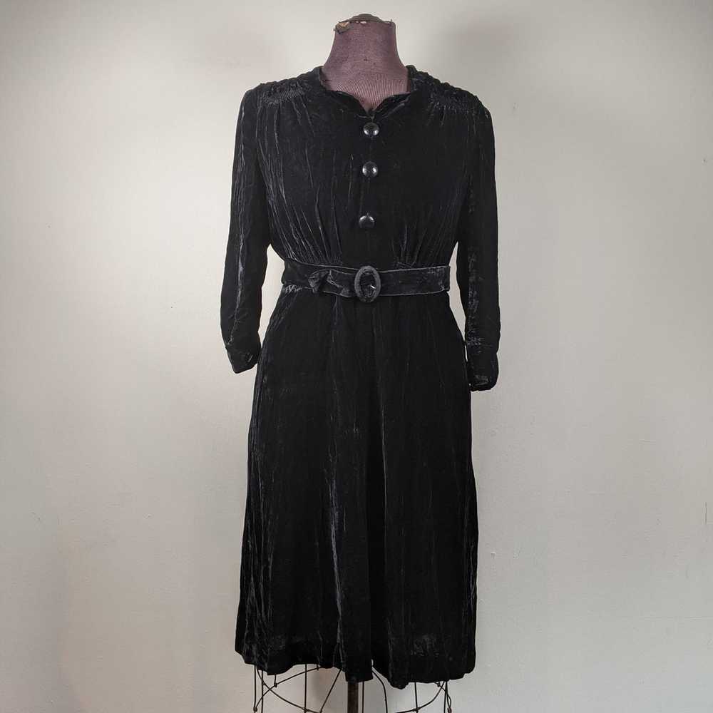 1930s-1940s Rayon Velvet Dress | XL - image 1