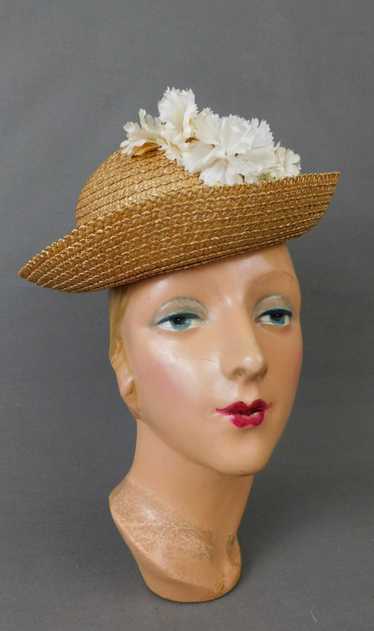 Vintage Natural Straw Floral Hat with Open Top 194