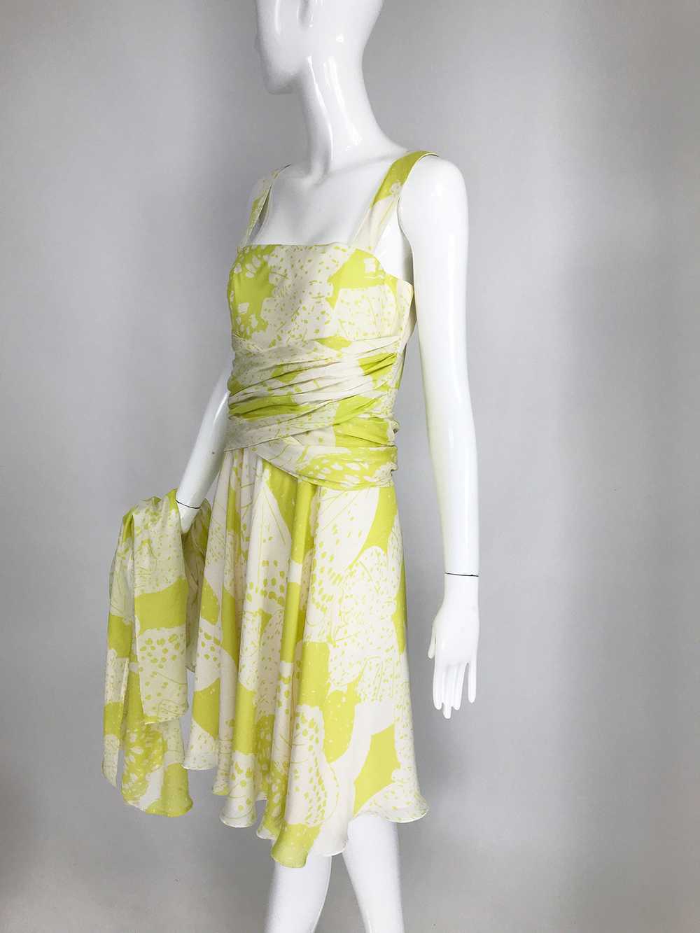 Louis Feraud Printed Citron Silk Chiffon Dress an… - image 3