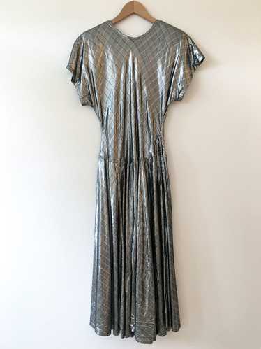 1980's Silver Fit & Flare Lamé Dress