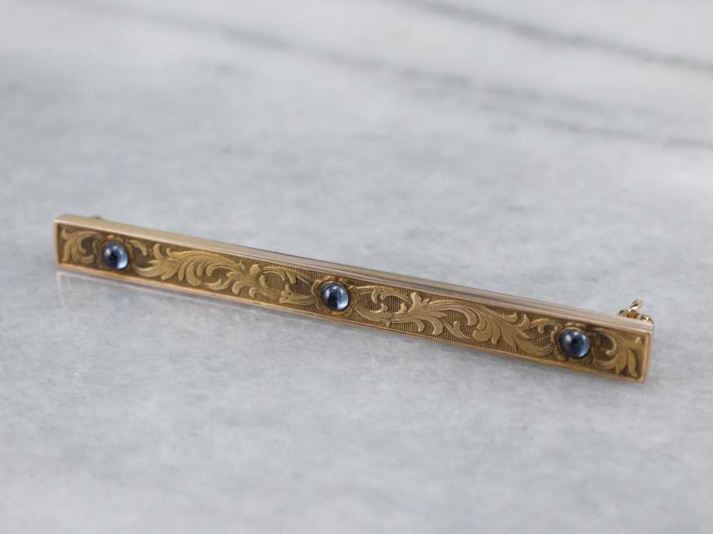 Antique Sapphire Gold Bar Pin - image 1