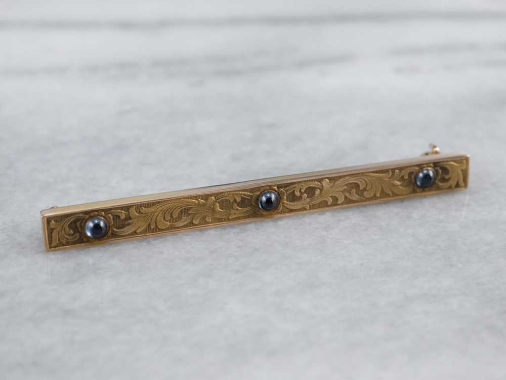 Antique Sapphire Gold Bar Pin - image 3