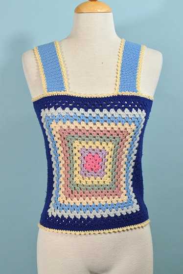 70s Granny Square Crochet Top, OOAK XS