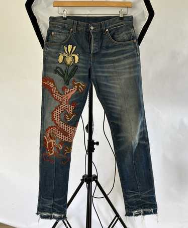 Gucci Embroidered Dragon Jeans.