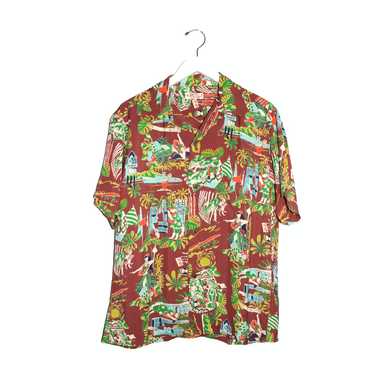 Sun Surf Tiki Aloha Printed Rayon Camp Shirt - image 1