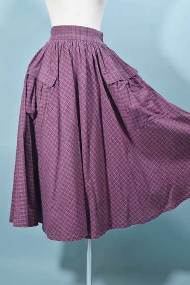 Purple Plaid Full Skirt, Huge Pockets Cottagecore 