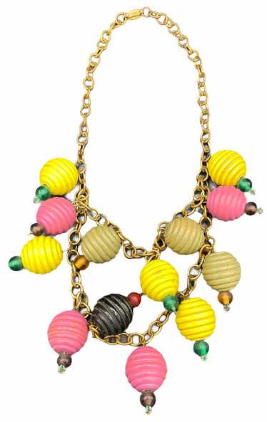 40s Sherbet Colored Wooden Beaded Necklace - image 1