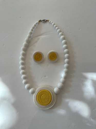 Yellow and white necklace and earring set - image 1