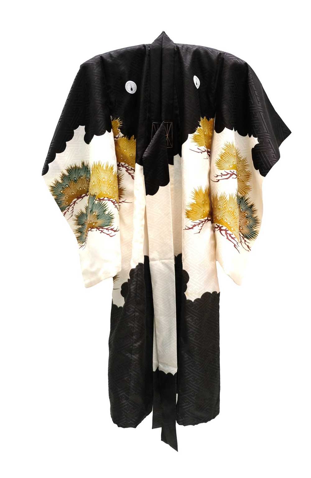 Vintage Child's Kimono in Black and White Jacquar… - image 3