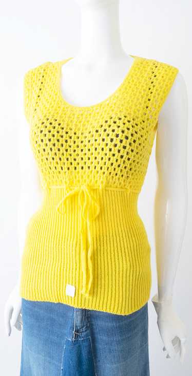 Never worn Bright Yellow 70s Crocheted Top - image 1