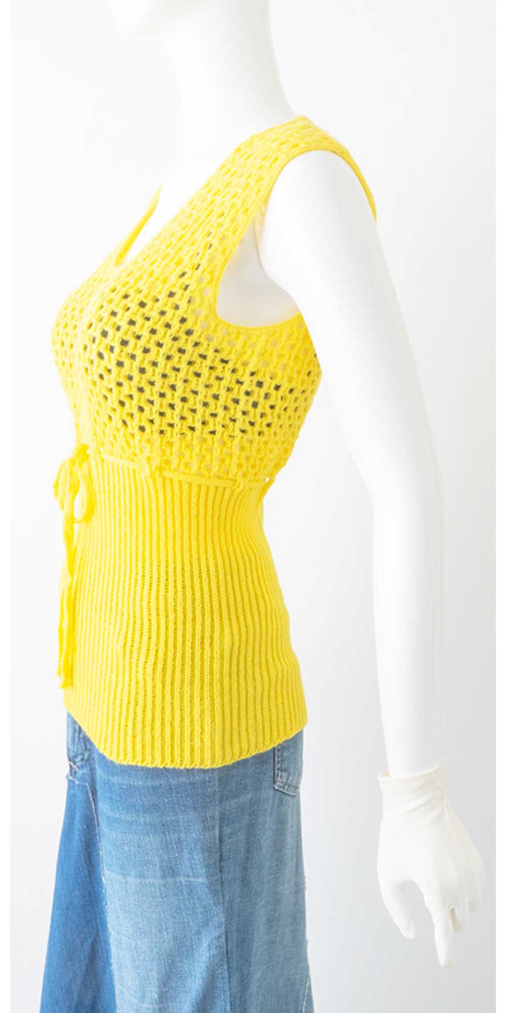 Never worn Bright Yellow 70s Crocheted Top - image 2