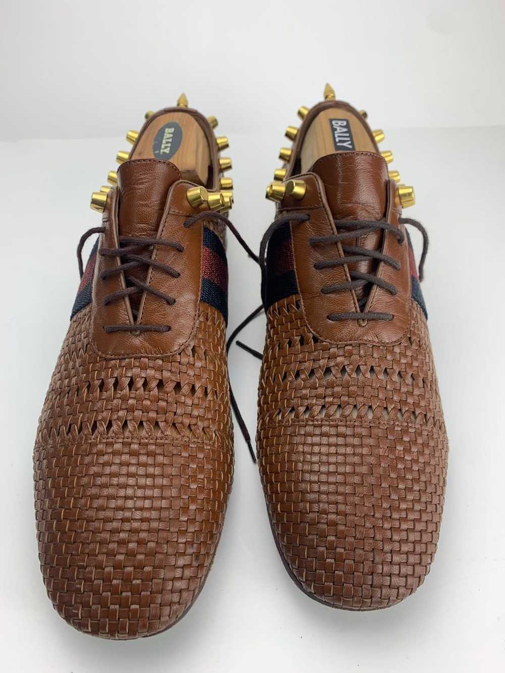 Gucci Gucci Spike Embellished Waven-Leather Derby… - image 3