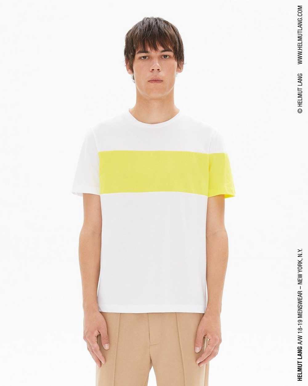 Helmut Lang White & Yellow Logo Band T-shirt - image 7